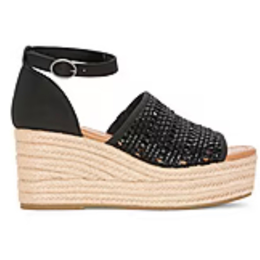 Coastal Black Woven Espadrille Wedge Boho Sandals NEW Platform Strap Womens 11